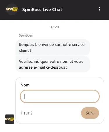 Chat en direct du service client SpinBoss