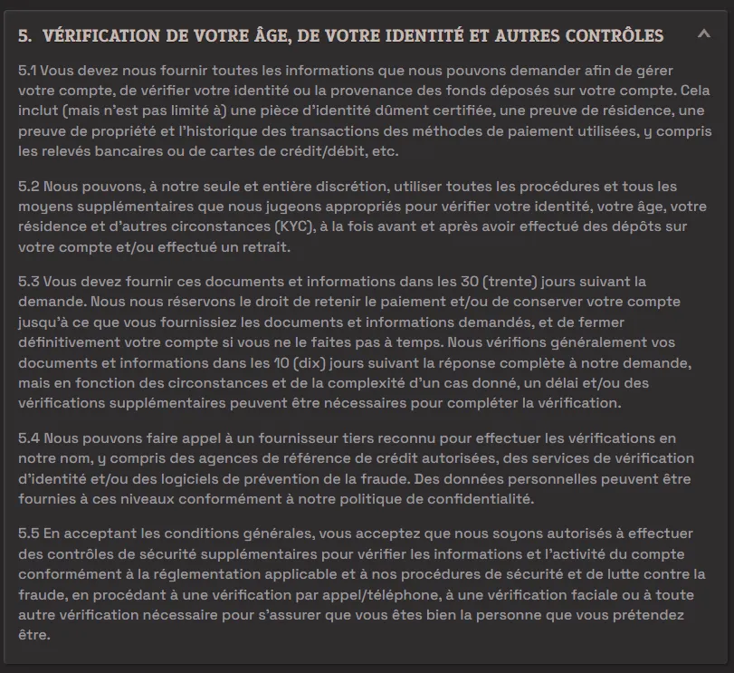 Conditions de vérification KYC de SpinBoss Casino décrivant les documents et contrôles d'identité requis