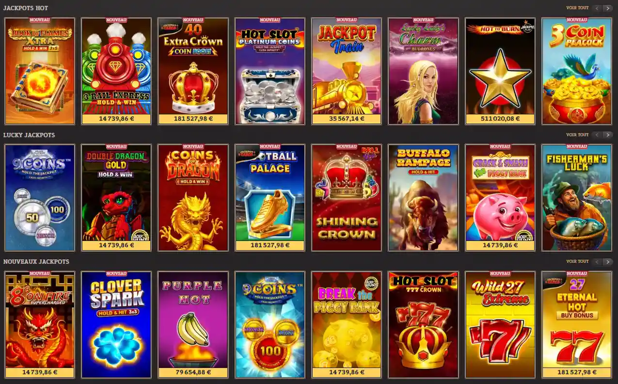 Catégories de jackpots progressifs sur SpinBoss Casino avec Hot Jackpots, Lucky Jackpots et Daily Jackpots